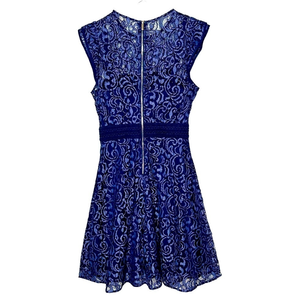 RACHEL Rachel Roy Dress Lined Cap sleeves Lace Gold zip Navy/light blue Size 4 - Picture 7 of 11